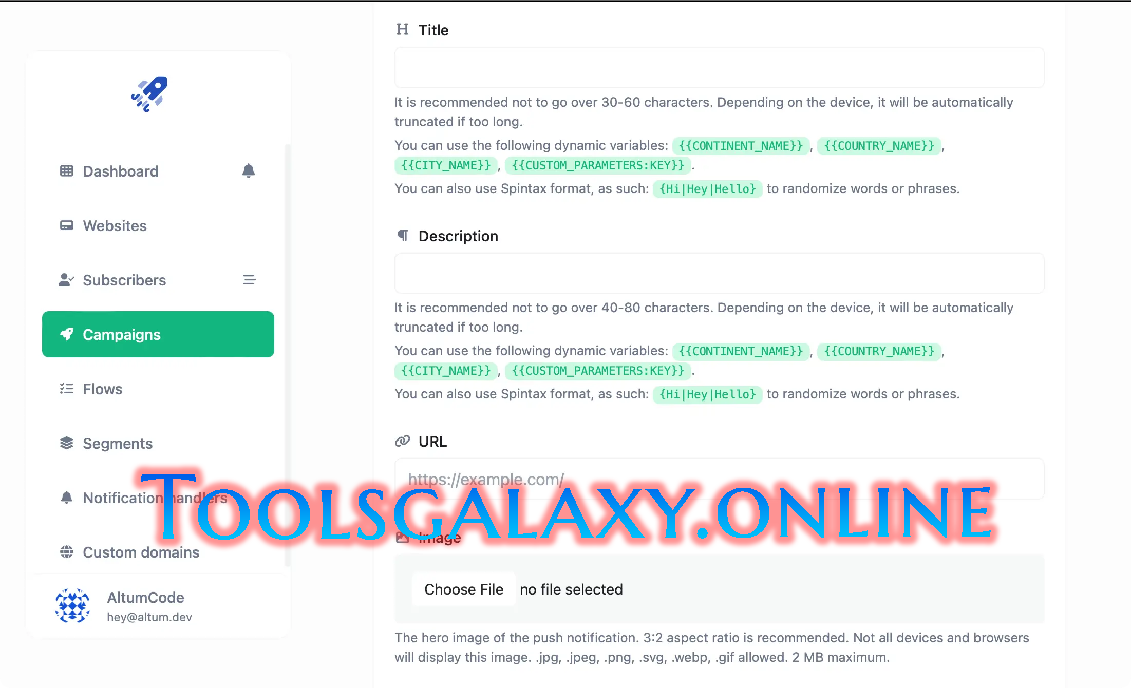 Web Push Notification Tool – Send Alerts Instantly campaigns toolsgalaxy.online