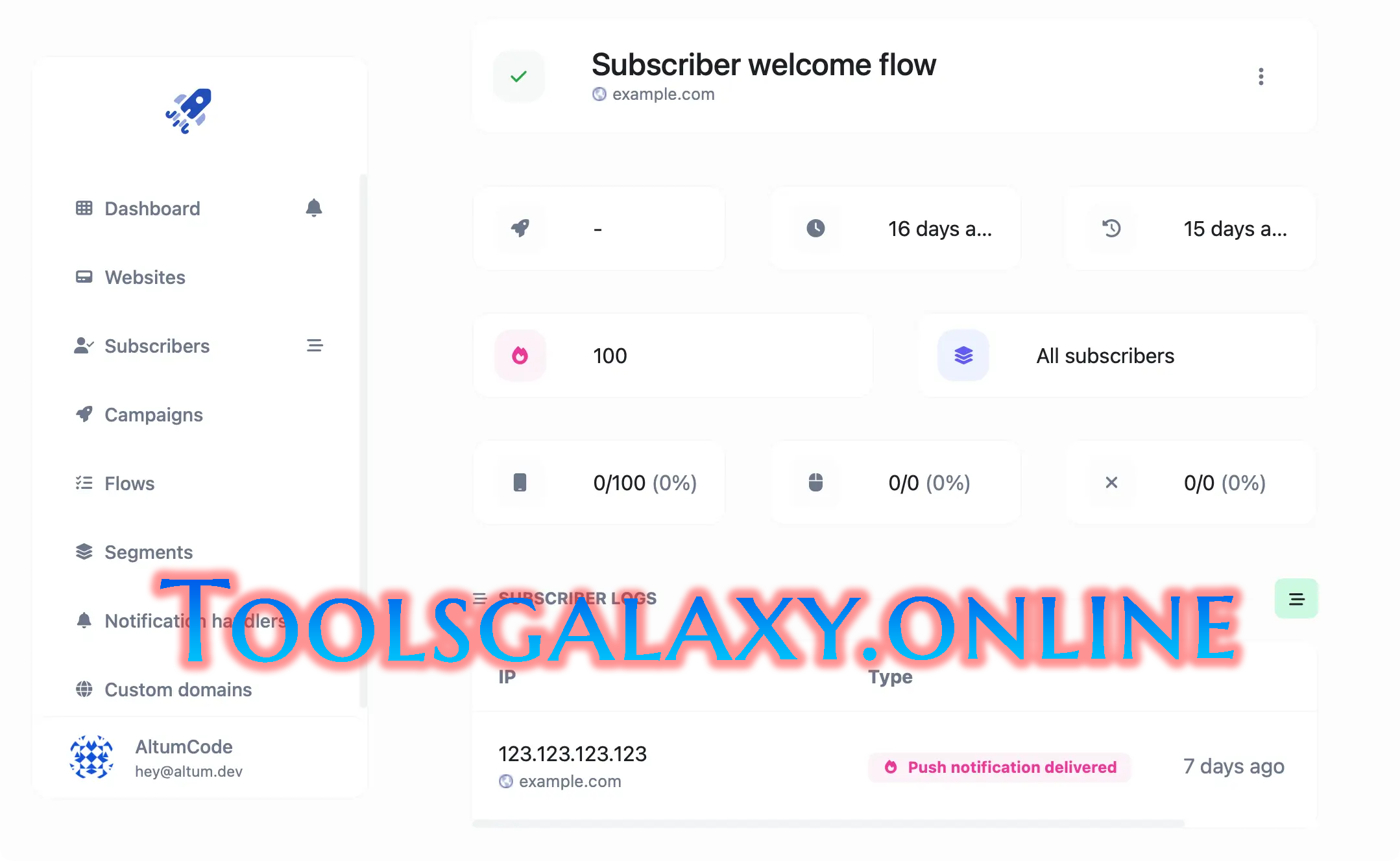 Web Push Notification Tool – Send Alerts Instantly welcome toolsgalaxy.online